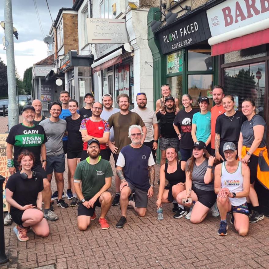the first attendees of the Plant Faced Run Club, located outside Plant Faced Coffee Shop